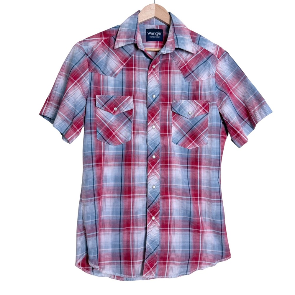 Wrangler Western Shirt Mens Small Red Plaid Pearl Snap Workwear Cowboy Cotton